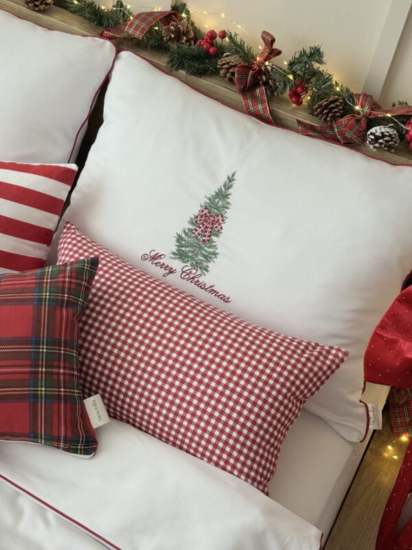 Pościel świąteczna haft choinki z kokardą Merry Christmas – 100% bawełna